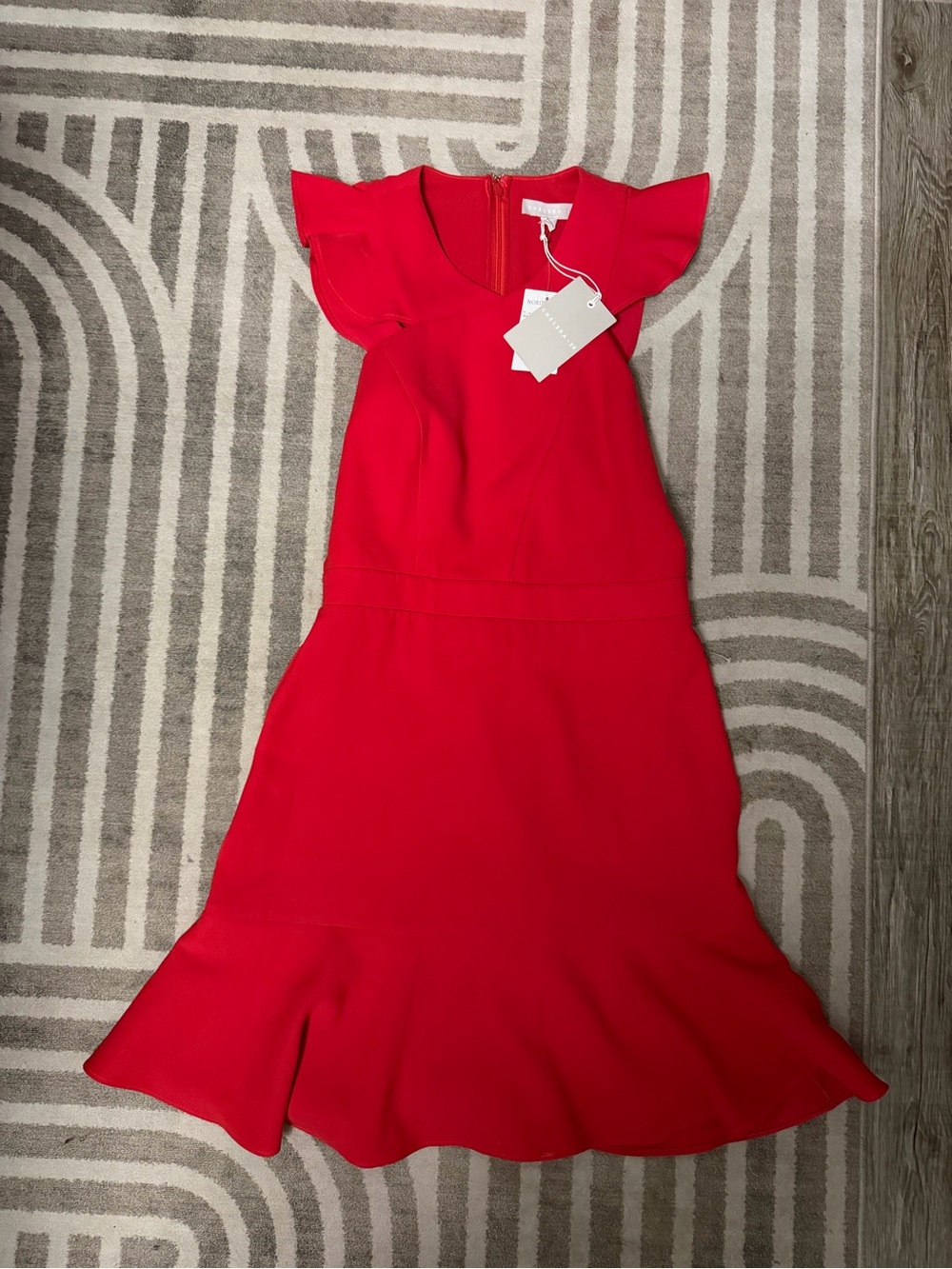 NWT NORDSTROM Chelsea28 Bright Red Midi Dress with Flutter Sleeves